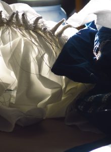 Stitched fabric waiting to be dyed
