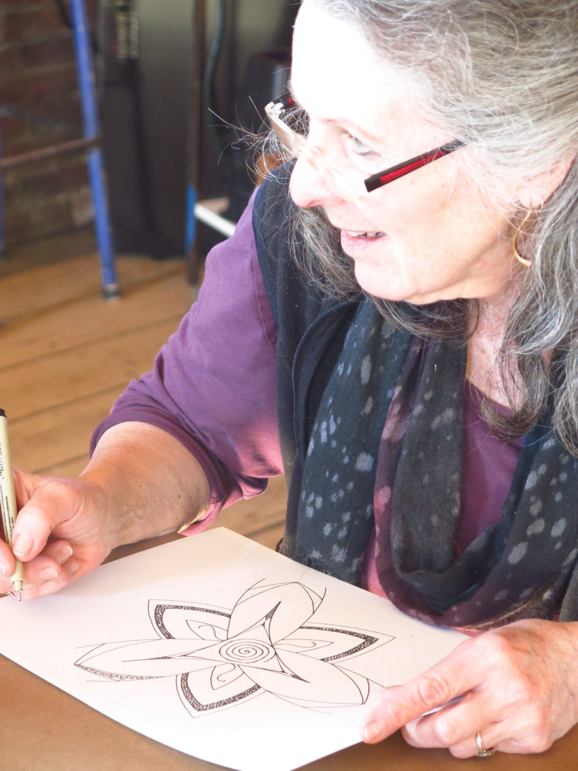 Virginia working on her Mandala.